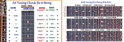 A6 Chord & Slide Rule Charts For 8 Eight String Lap Steel Guitar - 2 Laminations • $17.95