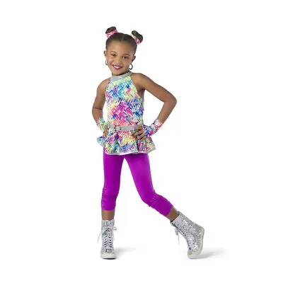 Costume Gallery Medium Child Hologram Capri Unitard Bright Multicolor 80s • $20