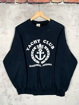 Vintage SweatShirt Mens XL Yacht Club Black Navy Fruit Of Te Loom • $17