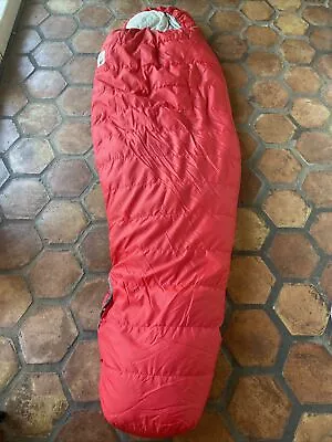 Vintage The NORTH FACE Red Down Mummy Sleeping Bag Brown Label Good Loft Camp • $79.95