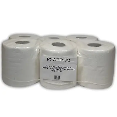 Phoenix White Centrefeed 50m Hand Towel 1 X 6 Rolls (1800 Sheets) • £8.99