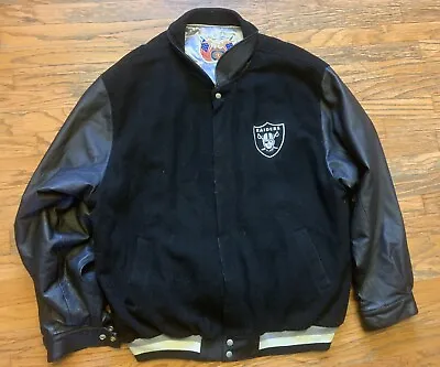 Vintage Raiders NFL Football Leather Letterman Jacket Jeff Hamilton Mens 5XL • $125