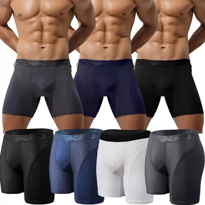 Mens Anti Chafing Underwear Trunks Shorts Ice Silk Mesh Boxer Briefs BambooWear • £5.79