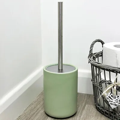 Matt Green Toilet Brush Holder Ceramic Stainless Steel Handle Pet Cover Bathroom • £17