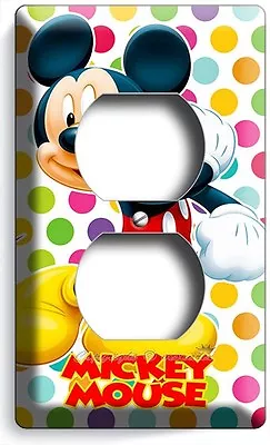 Mickey Mouse Colorful Polka Dots Duplex Outlet Wall Plate Cover Baby Nursery Art • $17.99