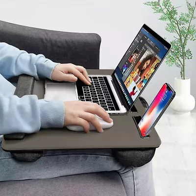 Portable Knee Lap Table Desk Laptop Tray With Pillow Cushion Phone Tablet Slot • £18.95