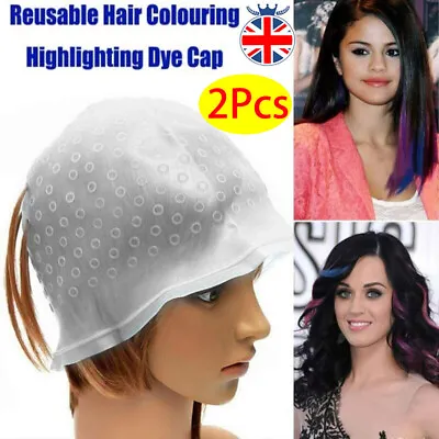 £6.99 • Buy 2x Reusable Silicone Hair Dying Hat Cap For Highlighting Hairdressing With Hook