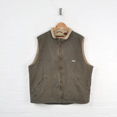 £60 • Buy Vintage Wolverine Workwear Vest Gilet Sherpa Lined Khaki XL