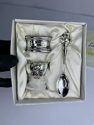 Silverplated Napkin Ring Egg Cup Spoon Set  Boxed Gift Ladybird Collection Baby • £11.99