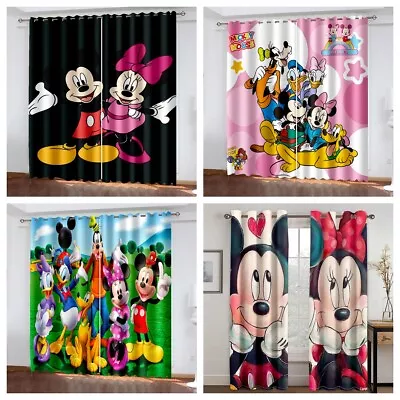 Girls Bedroom 3D Mickey Mouse Curtains Kids Blackout Curtains Ring Top Eyelet • £31.20