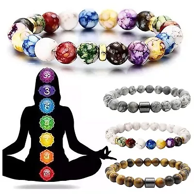 Volcanic Stone Colour Seven Chakra Energy Bracelet - Embrace Spiritual Healing • £1.99