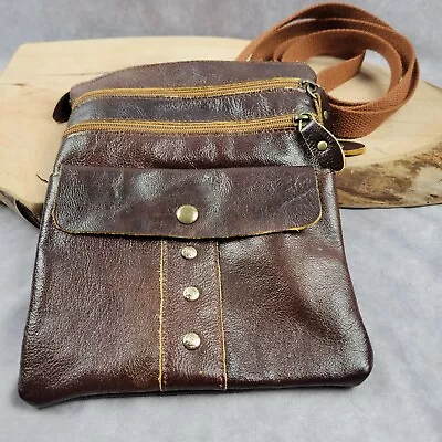 Leather Crossbody Brown Boho Purse Bag Soft Steampunk Zippers Pockets 9 X7  • $18.95