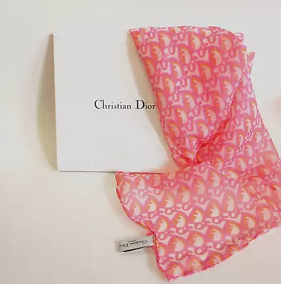 NEW Christian Dior Trotter Pink Monogram Logo Silk Scarf 60cm • $250
