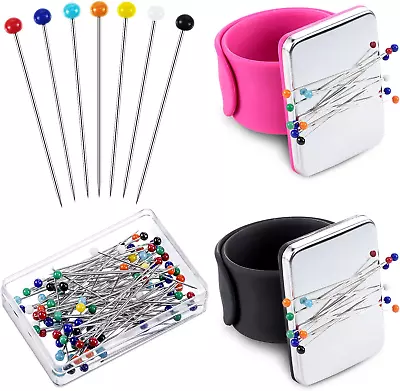 2 Pieces Magnetic Sewing Pincushion Wrist Magnetic Pin Holder With 100 Pieces Co • $11.75
