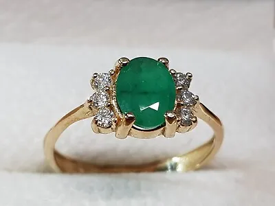 9ct Gold Emerald And Diamond Ring Size P With Box. • £175