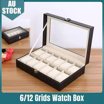 6/12 Slot PU Leather Jewelry Holder Watch Box Storage Organizer Display Case AU • $20.02