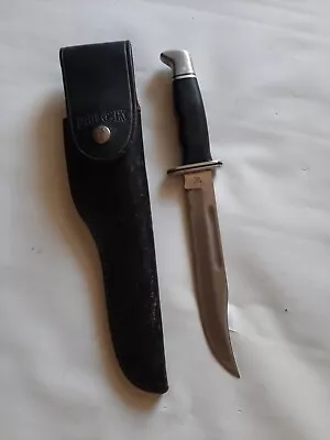 1973 VINTAGE BUCK HUNTING KNIFE #120 W/ LEATHER FLAP SHEATH • $47