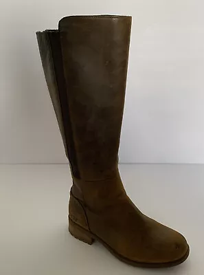 UGG Vinson Brown Burnished Leather Riding Boots Women’s 8 Wool Lining 1012511 • $48