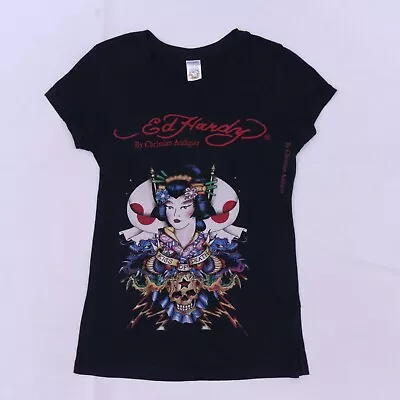 C4744 VTG Ed Hardy Women's Kiss Of Death Graphic Short Sleeve T-Shirt Size M • £16.06