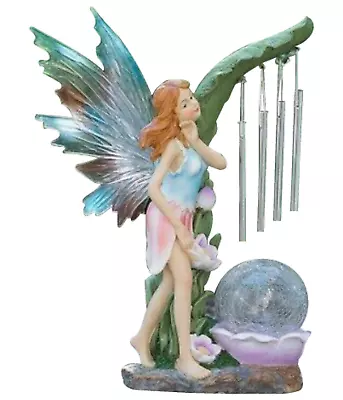 Solar Garden Fairy Light Up Ornament Wind Chime Angel Statue Outdoor Decoration • £15.50