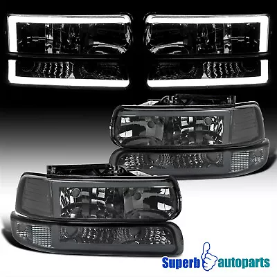 Fits 1999-2002 Silverado 2000-2006 Tahoe Suburban Smoke LED Tube Headlights • $107.08