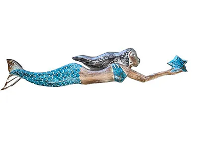 39” Mermaid Wall Hanging Hand Carved Wood Tropical Sculpture Decor • $30