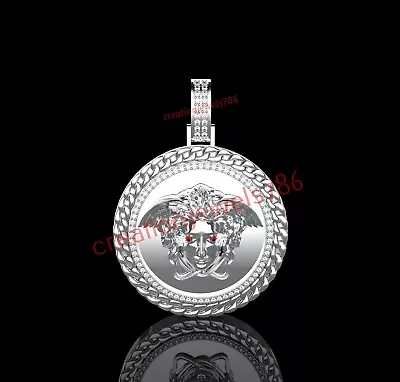 Versace Medusa Head Medallion Moissanite Round Eye Stone CZ 925 Silver Pendant • $290.31