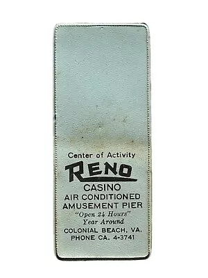 Matchbook Cover RENO Casino Amusement Park Colonial Beach Virginia VA Vintage • $15.99