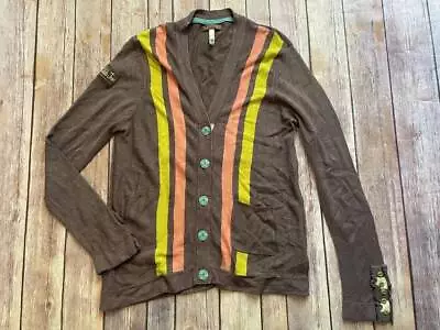 Matilda Jane Sz 8 You& Me Blake Cardigan Gray Brown W/ Coral Lime Stripes EUC B8 • $24.99