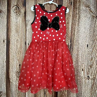 Disney Minnie Mouse Tutu Dress Hoodie Red Black Sequin Girls Size Medium 7/8 • $10.49