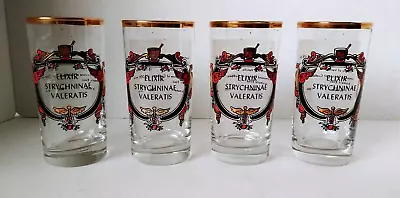 Elixir Strichninae Valeratis Tumbler Bar Glasses Pharmacy MCM Set Of 4 Vintage • $24