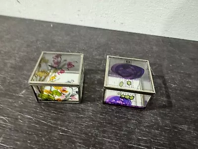 Pair Of Hand Painted Glass Trinket Boxes • £4.99