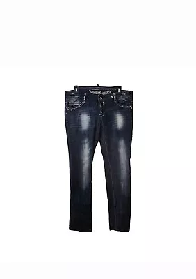 H&g Y2k Dark Jeans With Rockstar Silver Paint Splotches Size 15 Low Rise Ombre • $39.99