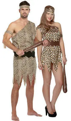 £4.95 • Buy Adults Caveman Costume Mens Ladies Cave Girl Fancy Dress Women Flintstone Outfit