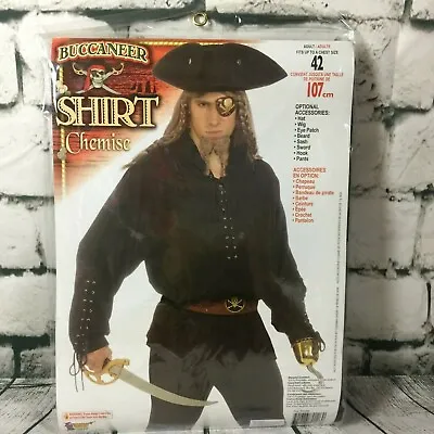 Adult Black Pirate Shirt Swashbuckler Renaissance Musketeer Steampunk Costume • $14.95