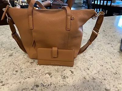 Vera Bradley Pebble Leather Tote Handbag And Wallet In Camel Tan EUC • $99