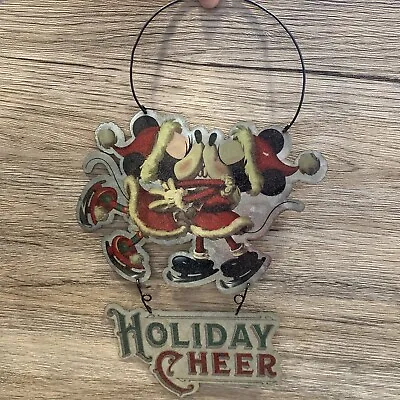 Disney Santa Mickey & Minnie Mouse Metal Christmas Holiday Cheer Decorative Sign • $14.99