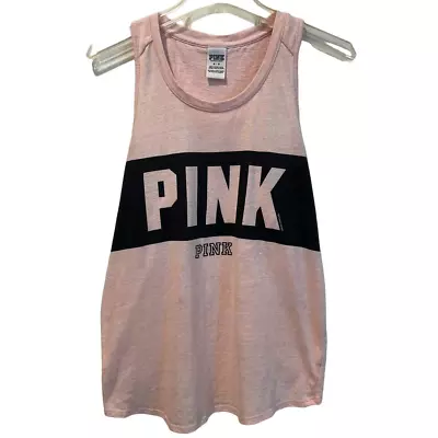 Victoria's Secret PINK Open Back Racerback Muscle Sleeveless Tank Logo Tee Sz M • $12.60