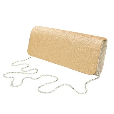 £14.74 • Buy Premium Large Metallic Glitter Flap Clutch Evening Bag Handbag - Diff Colors