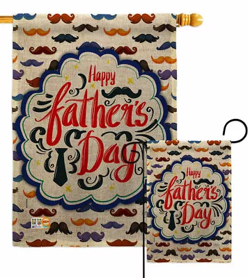 Happy Fathers Day Mustache Burlap Garden Flag Family Father Yard House Banner • $85.95