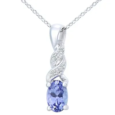 9ct White Gold Tanzanite And Diamond Pendant Necklace Natural Stones By Naava • £127.46