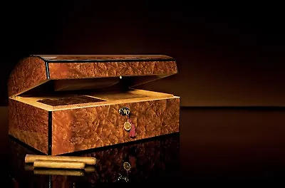 Daniel Marshall Treasure Chest Humidor In Precious Burl Wood Rated No. 1  • $695