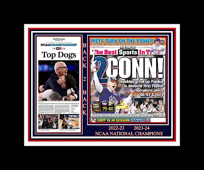 Uconn Huskies Win Back 2 Back Final 4 Matted Collage Pic Showing Newspapers • $10.95