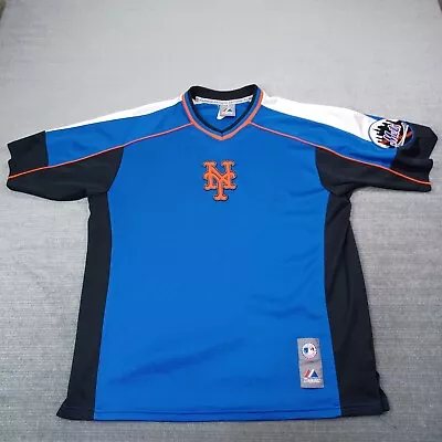 NY Mets Shirt Mens XXL Blue V Neck Patches Majestic Tag Embroidered Logo • $27.07