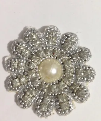 £1.99 • Buy Pearl Silver Ivory Diamante Applique,Motif,Bridal,trim,Wedding,beads 4.7cm Aprox