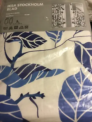 $285.99 • Buy 2PC IKEA Blad Stockholm Blue Leaf Leaves Linen Cotton Curtains Drapes 57  X 98 