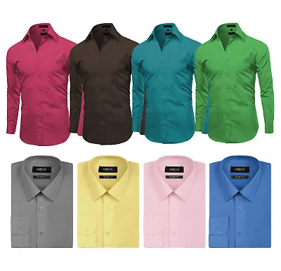 Omega Italy Men's Slim Fit Classic Button Up Long Sleeve Solid Color Dress Shirt • $24.14