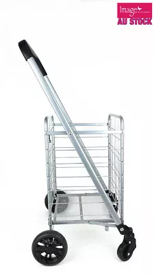 Collapsible Shopping Cart Folding Trolley Grocery Basket 30kg Max Swivel Wheels • $58.99