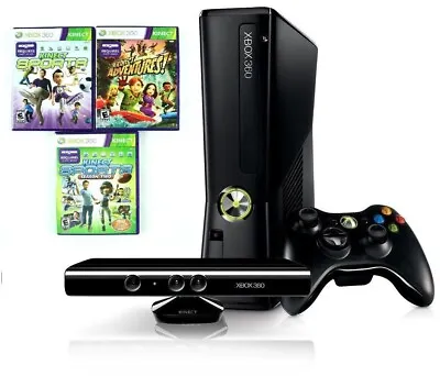 Microsoft Xbox 360 S Slim 4GB Console Bundle Kinect Controller Sports Adventures • $139.95