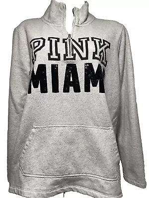 Victorias Secret PINK Sweat Top Pullover Gray Miami Black Sequin Bling Size S P • $15